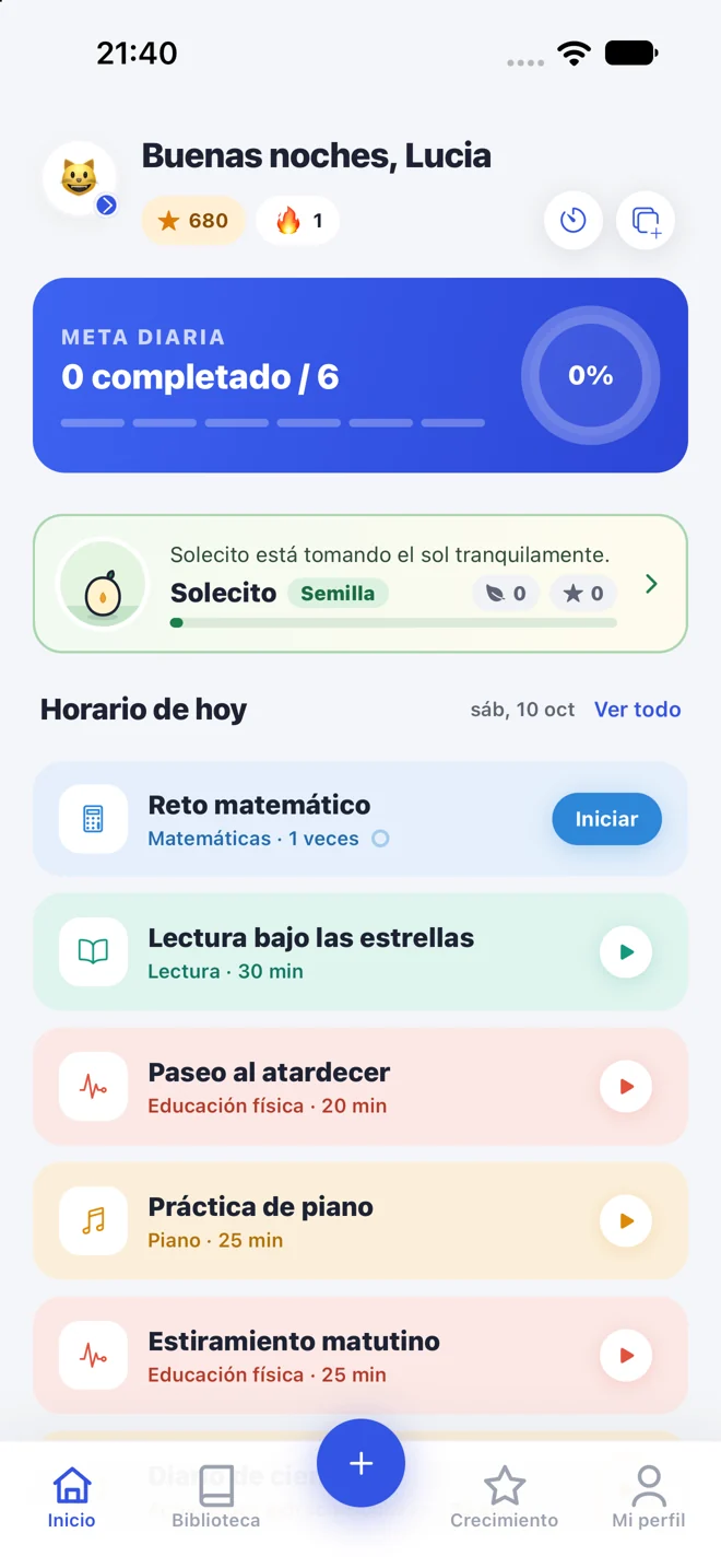 Inicio con planes diarios y compañero de estudio